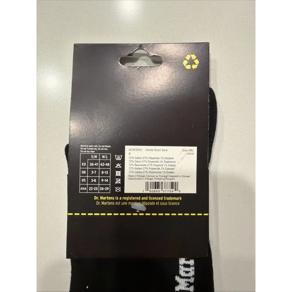 Dr Martens AC929001 Vonda Short Sock Black Rose Floral Cotton Blend M/L NWT